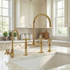 Unlacquered Brass Bridge Kitchen Tap With Side Spray